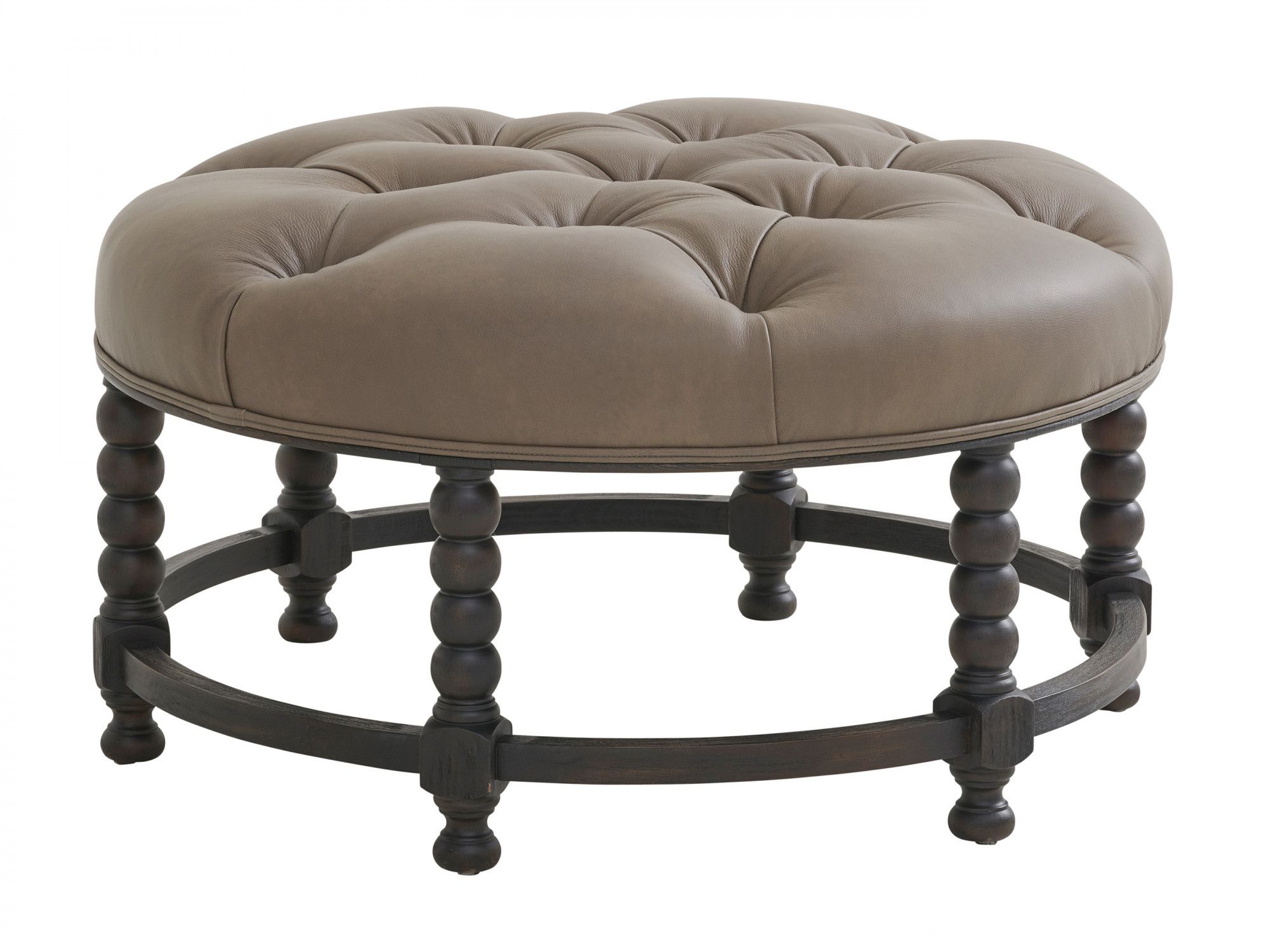 Hanover Leather Tufted Top Ottoman | Lexington Home Brands Pertaining To Brown Faux Leather Tufted Round Wood Ottomans (View 16 of 20)