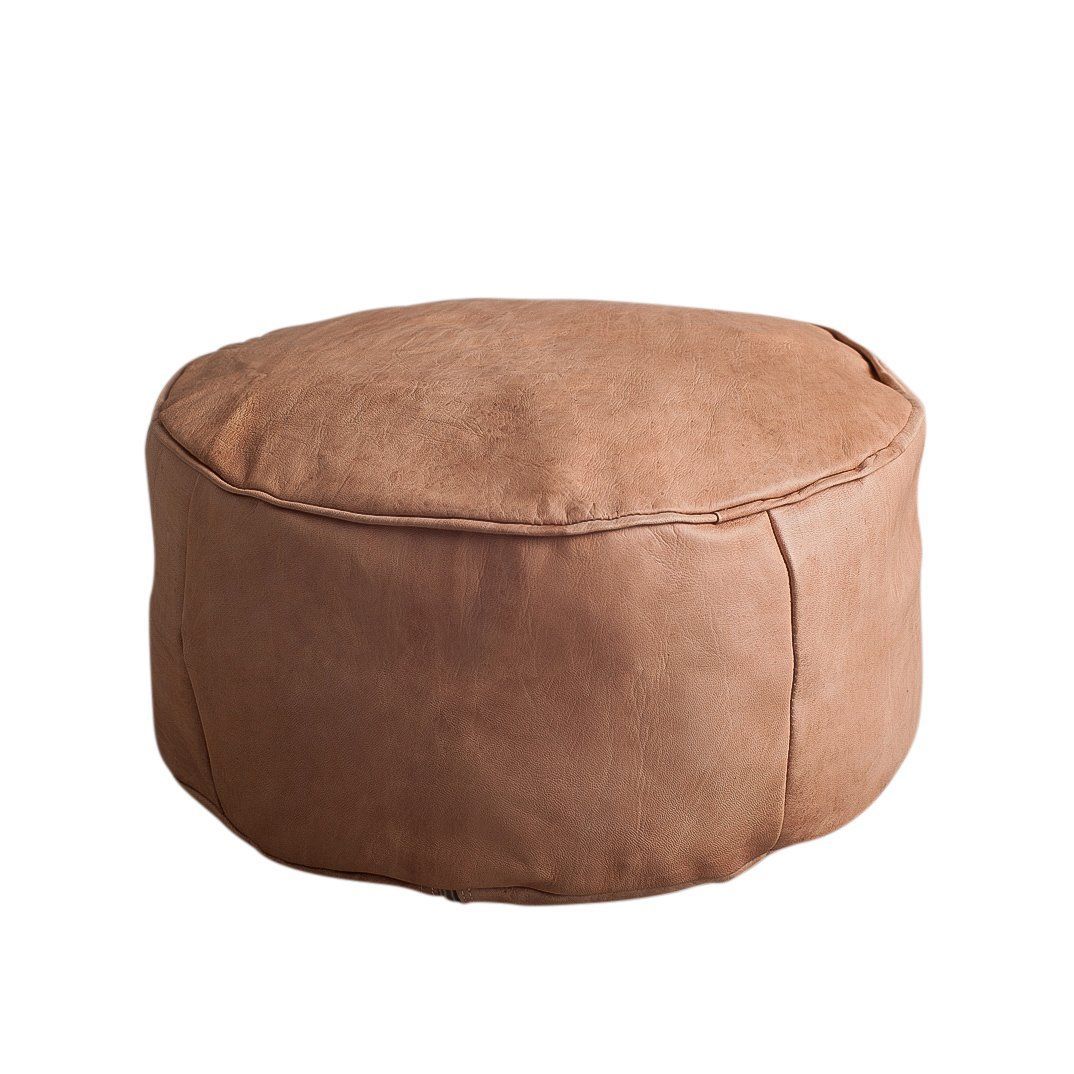 Harper Round Leather Ottoman  Tan | Leather Ottoman, Round Leather Intended For Round Black Tasseled Ottomans (View 3 of 20)