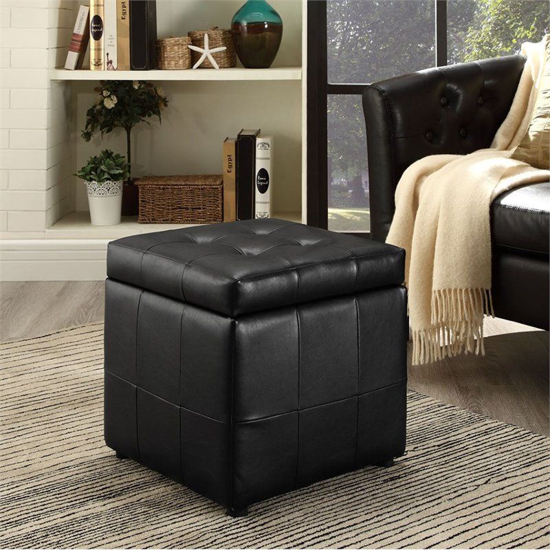 Hawthorne Collection Square Faux Leather Storage Ottoman In Black Pertaining To Black Leather Ottomans (View 1 of 20)