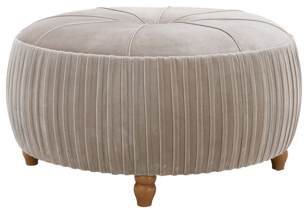 Helena Round Ottoman Natural Wood Legs – Traditional – Footstools And Throughout Wooden Legs Ottomans (View 17 of 20)