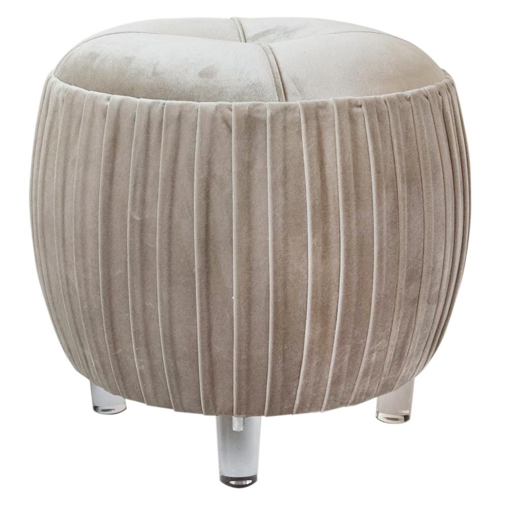 Helena Velvet Small Tufted Acrylic Round Ottoman, Chamoise Gray With Gray Velvet Tufted Storage Ottomans (View 19 of 20)
