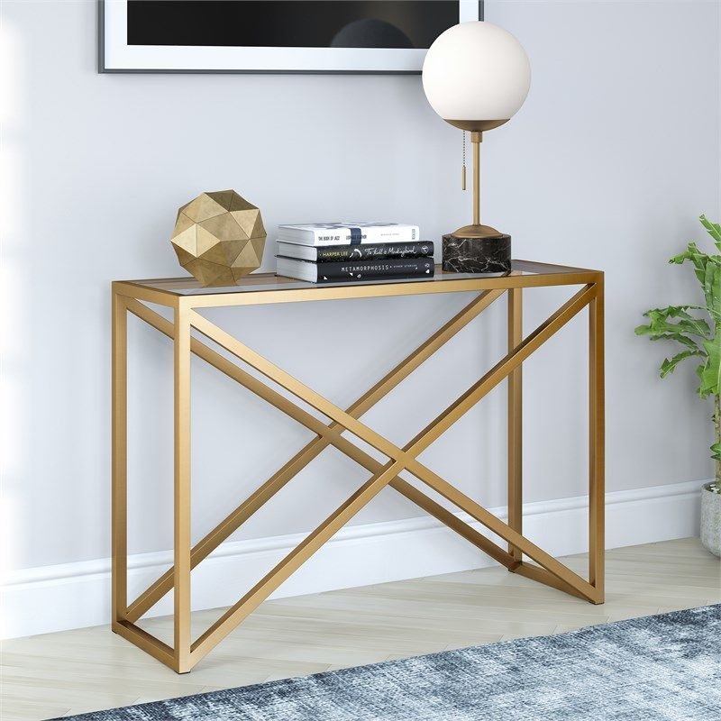 Henn&hart 30' Geometric Metal Console Table In Brass – At0258 With Geometric Console Tables (View 4 of 20)