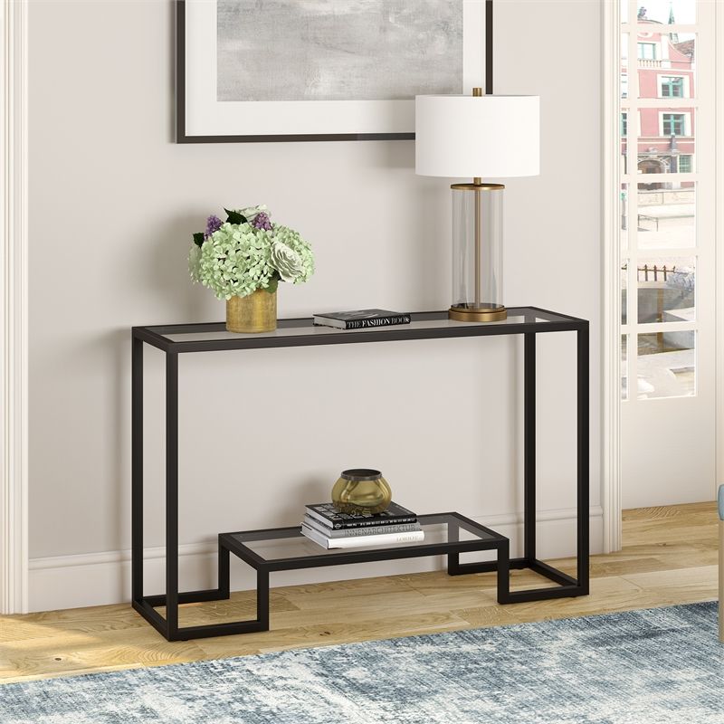 Henn&hart Glam Geometric Console Table In Black And Bronze – At0264 Within Bronze Metal Rectangular Console Tables (View 1 of 20)