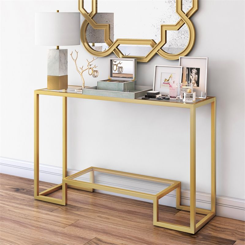 Henn&hart Gold And Glass Hollywood Regency Console Table – At0093 Inside Gold Console Tables (View 6 of 20)