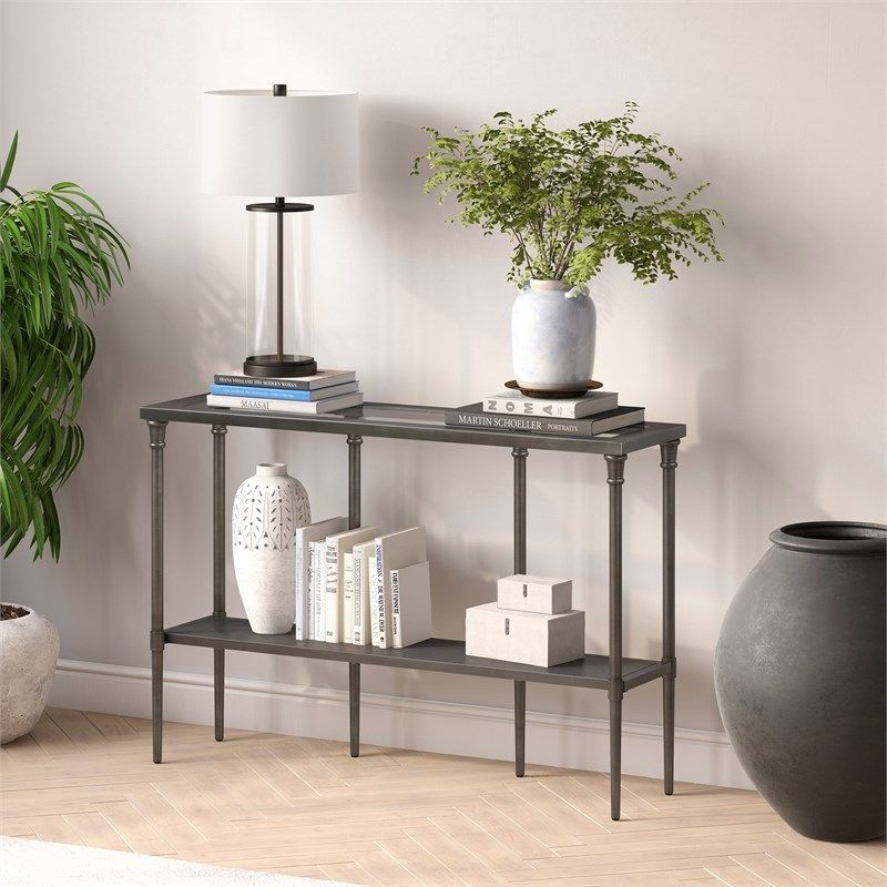 Henn&hart Vintage Aged Steel And Gray Metal Console Table – At0474 Within Gray Driftwood And Metal Console Tables (View 3 of 20)