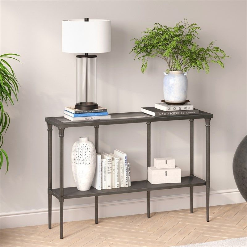 Henn&hart Vintage Aged Steel And Gray Metal Console Table – At0474 Within Gray Driftwood And Metal Console Tables (View 1 of 20)