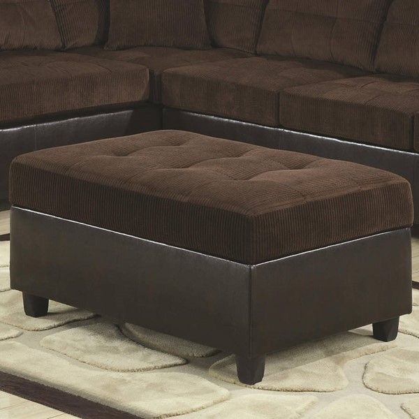Henri Chocolate Corduroy Dark Brown Faux Leather Storage Ottoman | The For Dark Brown Leather Pouf Ottomans (View 3 of 20)