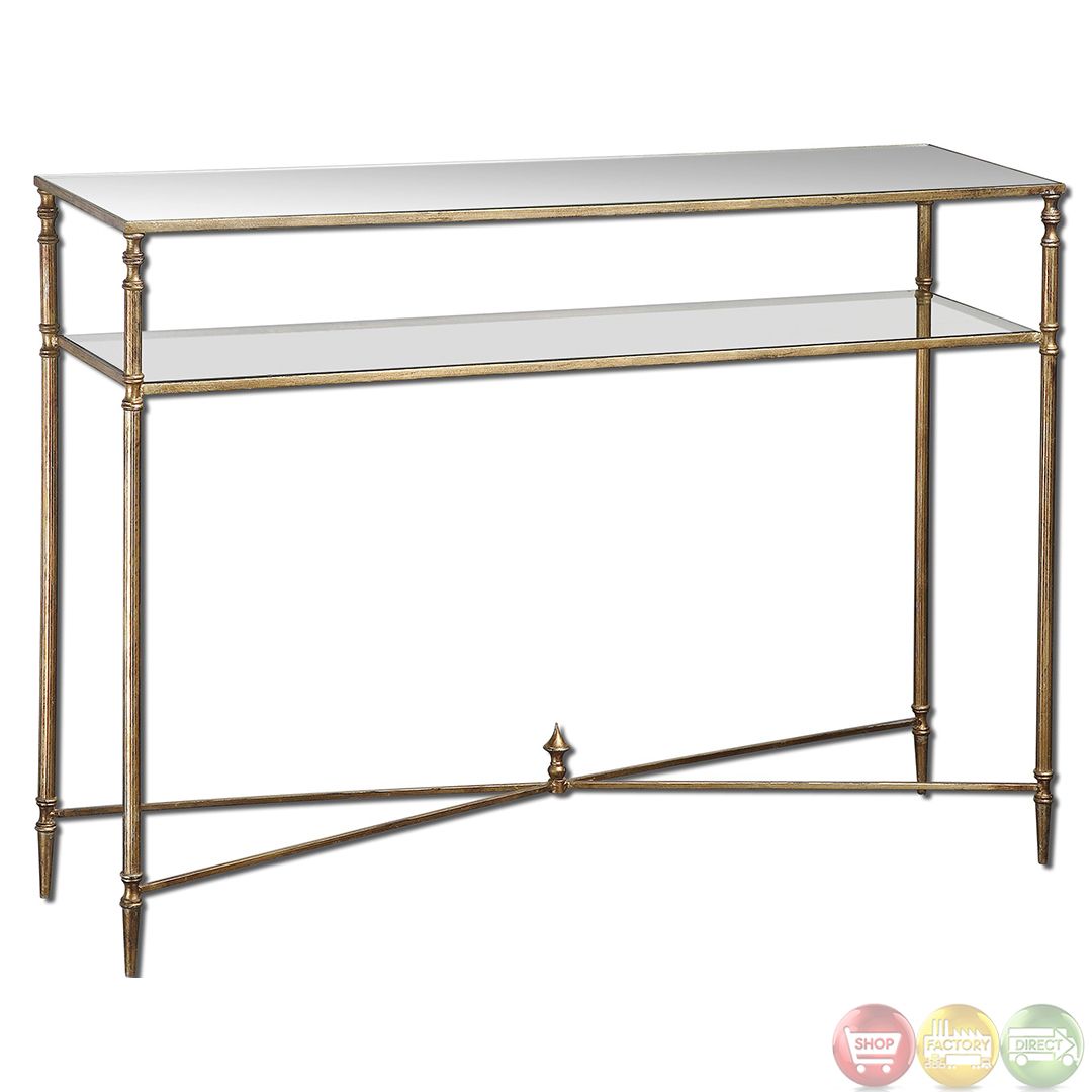Henzler Vintage Style Mirrored Glass Console Table 24278 Throughout Antiqued Gold Leaf Console Tables (View 18 of 20)