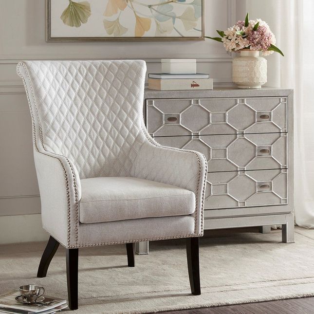 Heston Accent Chair Solid Wood Neutral White Modern Contemporary Intended For White Textured Round Accent Stools (View 9 of 20)