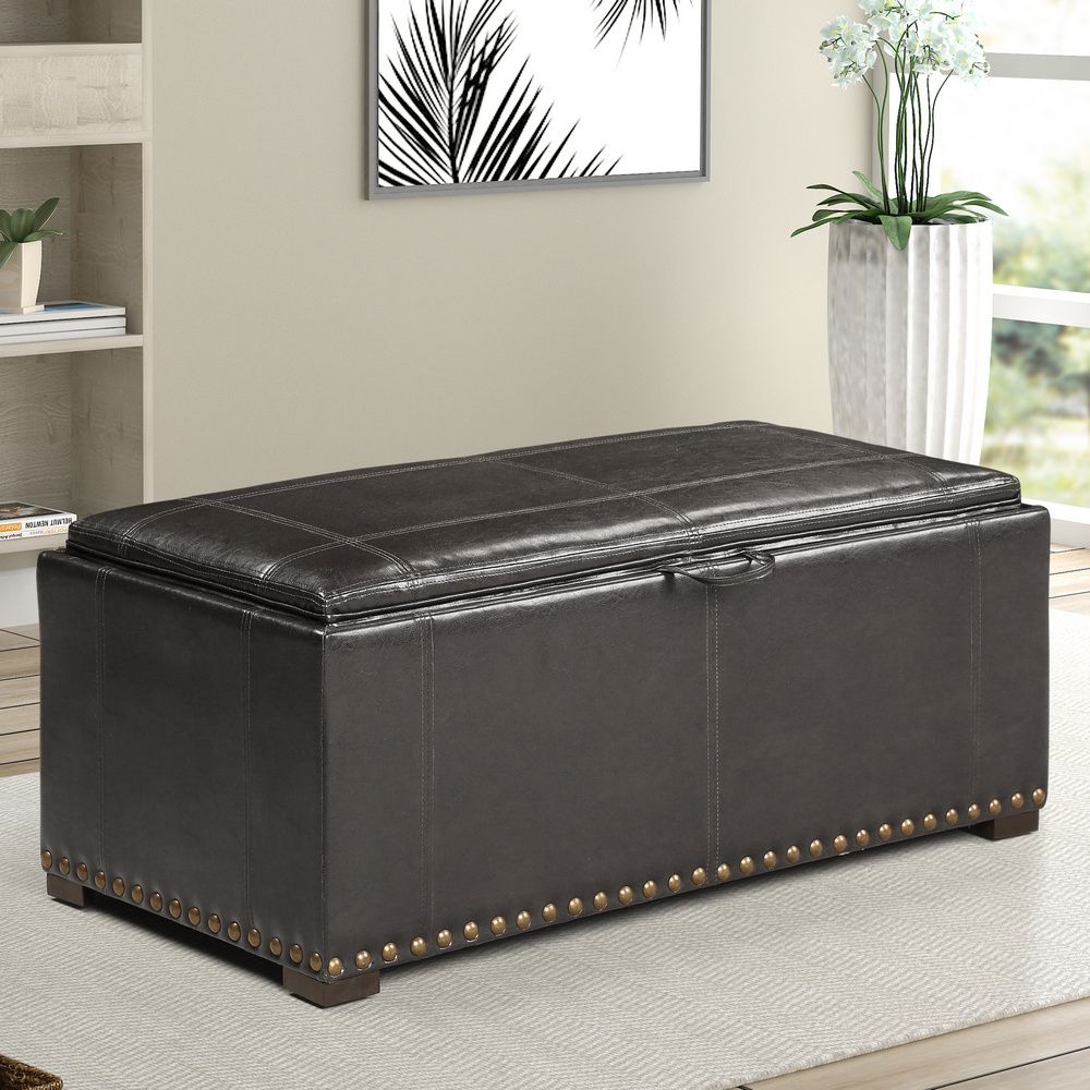 Hettie Black Faux Leather Storage Bench With 2 Ottomansac Pacific Inside Black Faux Leather Ottomans With Pull Tab (View 5 of 20)