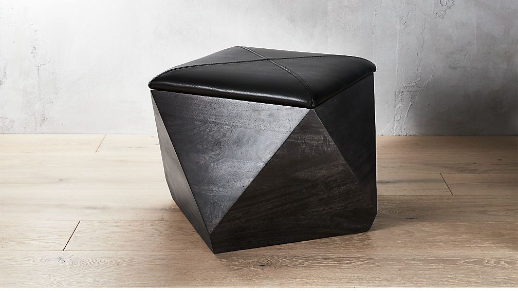 Hex Black Leather Storage Ottoman | | Leather Storage Ottoman, Storage Intended For Black Leather And Gray Canvas Pouf Ottomans (View 18 of 20)