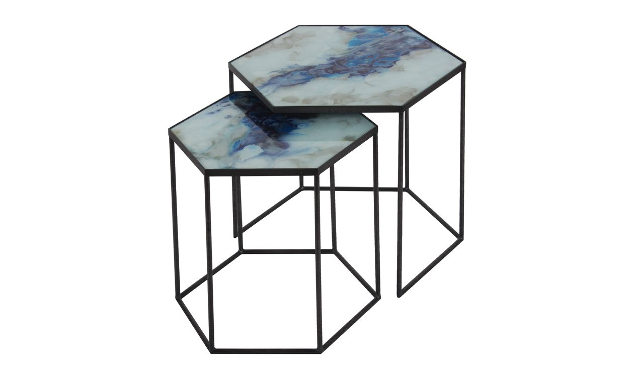Hexagon Side Table Set – Cobalt Mist Organic – Sofa/sideborde – Casashop Regarding Cobalt Console Tables (View 11 of 20)