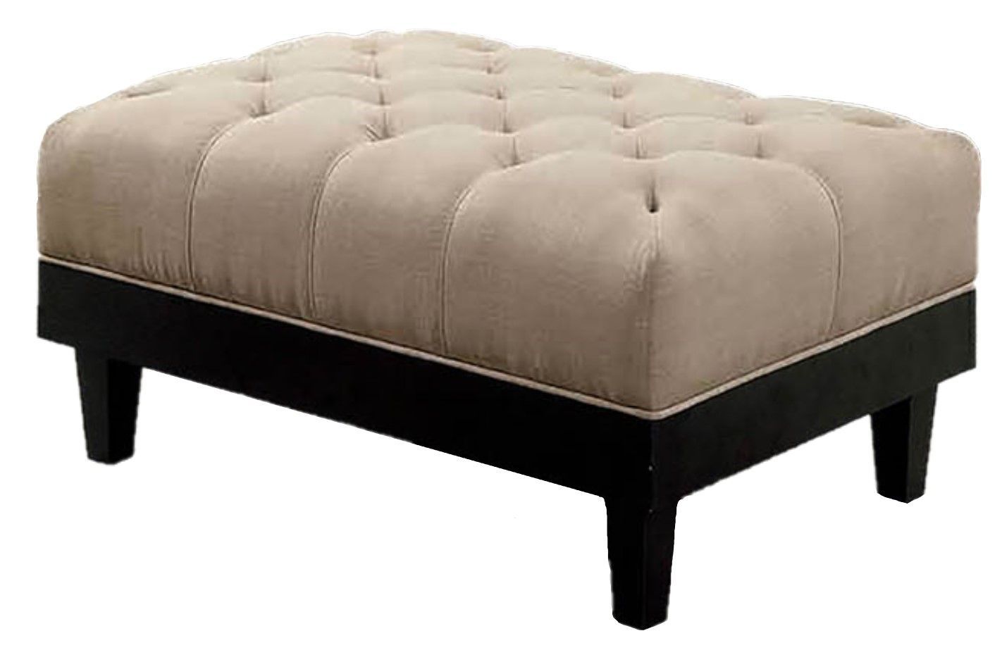 Hillary Contemporary Button Tufted Ottoman With Wood Base In Beige With Regard To Cream Fabric Tufted Oval Ottomans (View 2 of 20)