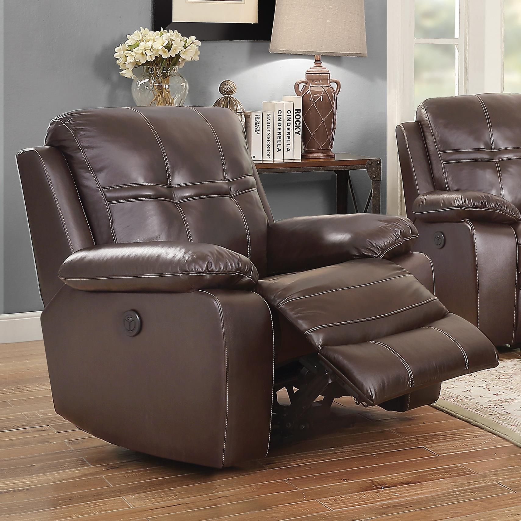 Holloway Leather Match Power Recliner With Usb Charger | Quality Intended For Espresso Faux Leather Ac And Usb Ottomans (View 3 of 20)