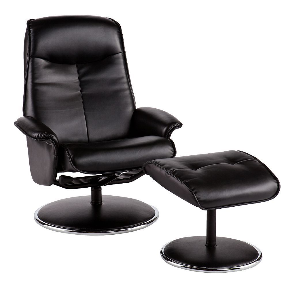 Holly & Martin Naomi Euro Style Recliner And Ottoman In Onyx Black Inside Onyx Black Modern Swivel Ottomans (View 6 of 18)