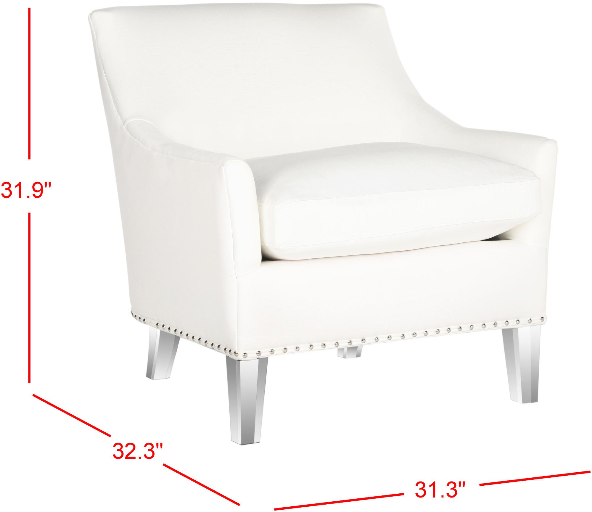 Hollywood Glam Tufted Acrylic White Club Chair W/ Silver Nail Heads Regarding White And Clear Acrylic Tufted Vanity Stools (View 5 of 20)