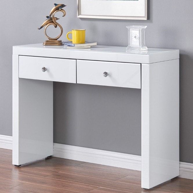 Hollywood White Glass 2 Drawer Console Table | White Console Table Intended For Glass And Pewter Oval Console Tables (View 11 of 20)