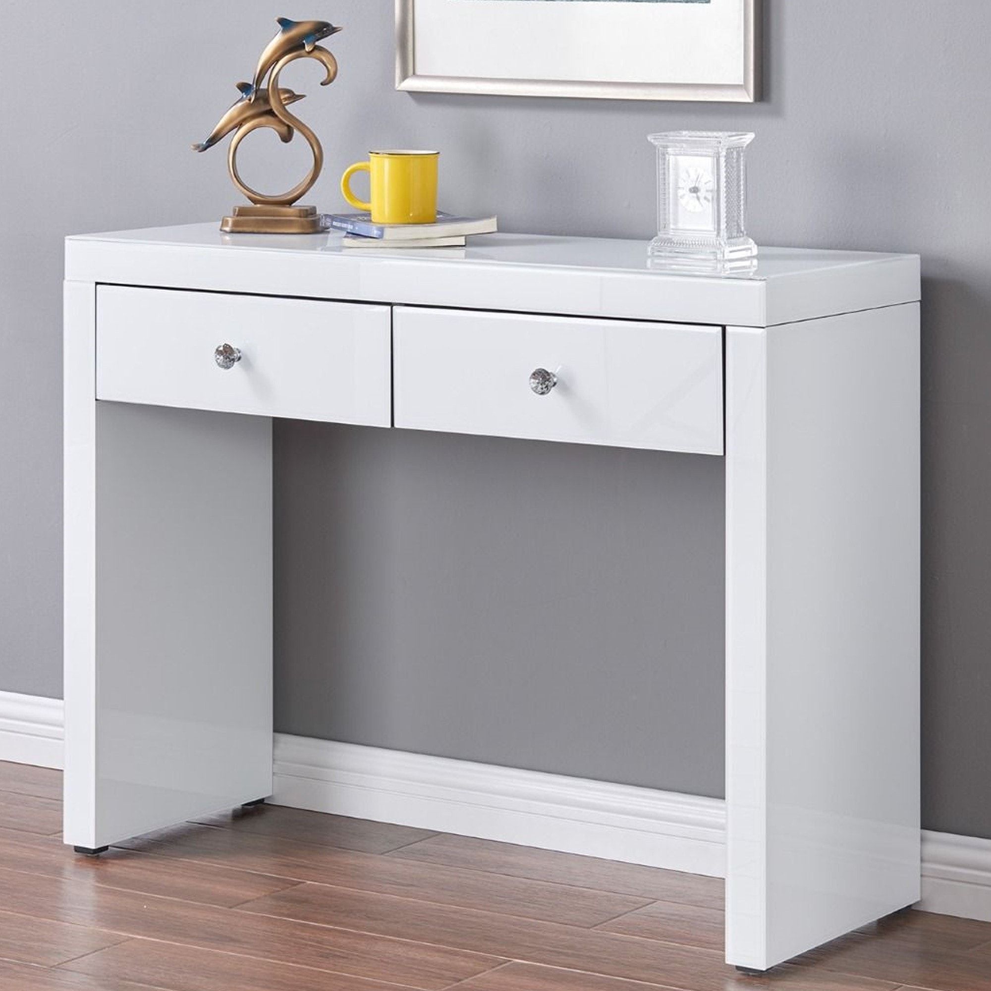 Hollywood White Glass 2 Drawer Console Table | White Console Table With White Geometric Console Tables (View 1 of 20)