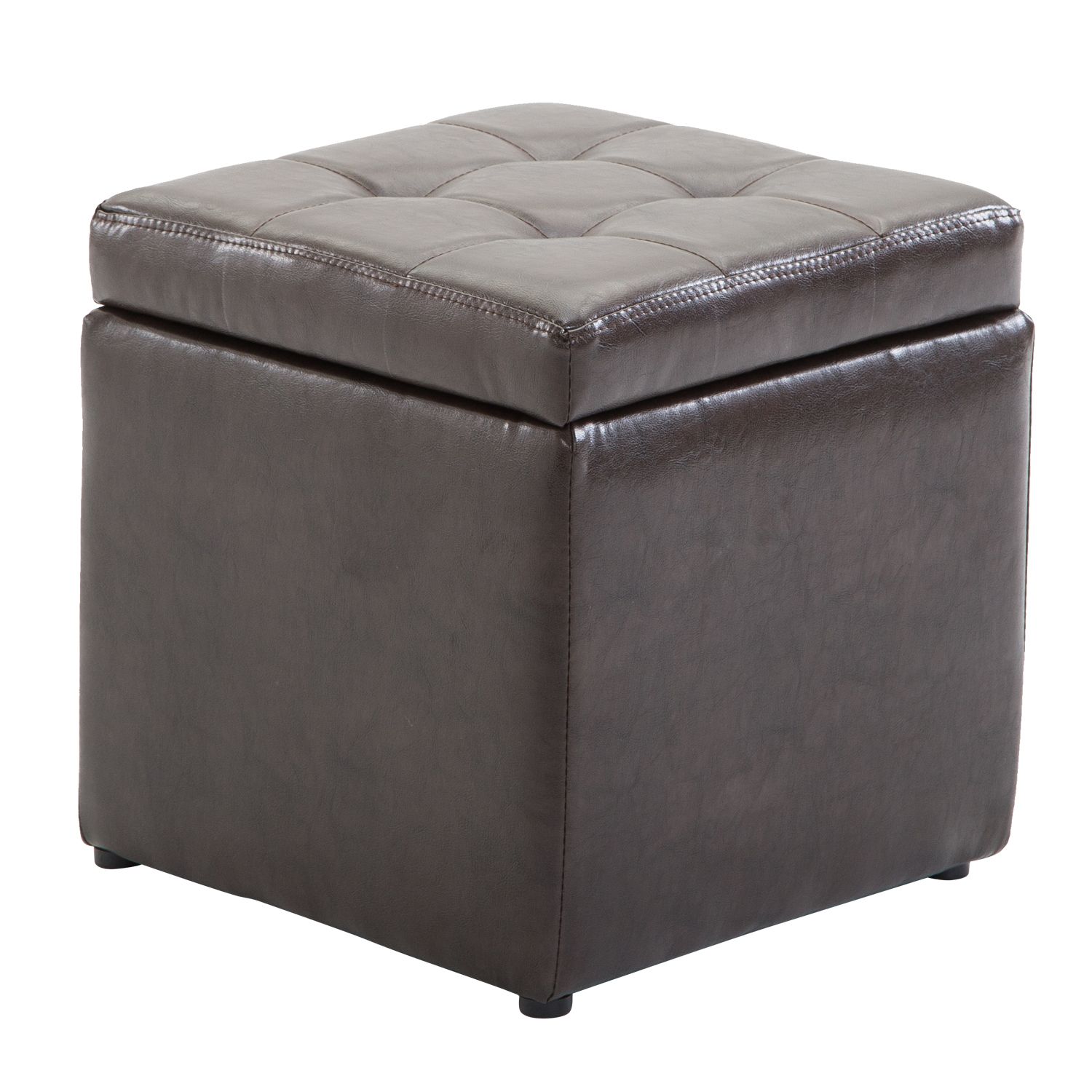 Homcom 16" Cube Faux Leather Tufted Storage Ottoman Footrest Seat Intended For Dark Brown Leather Pouf Ottomans (View 10 of 20)