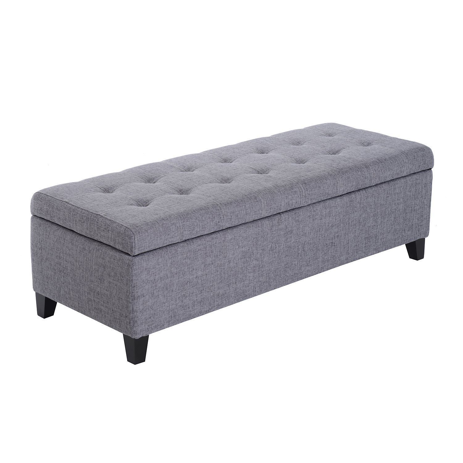 Homcom 51" Large Tufted Linen Fabric Ottoman Storage Bench With Soft For Fabric Tufted Storage Ottomans (View 1 of 20)