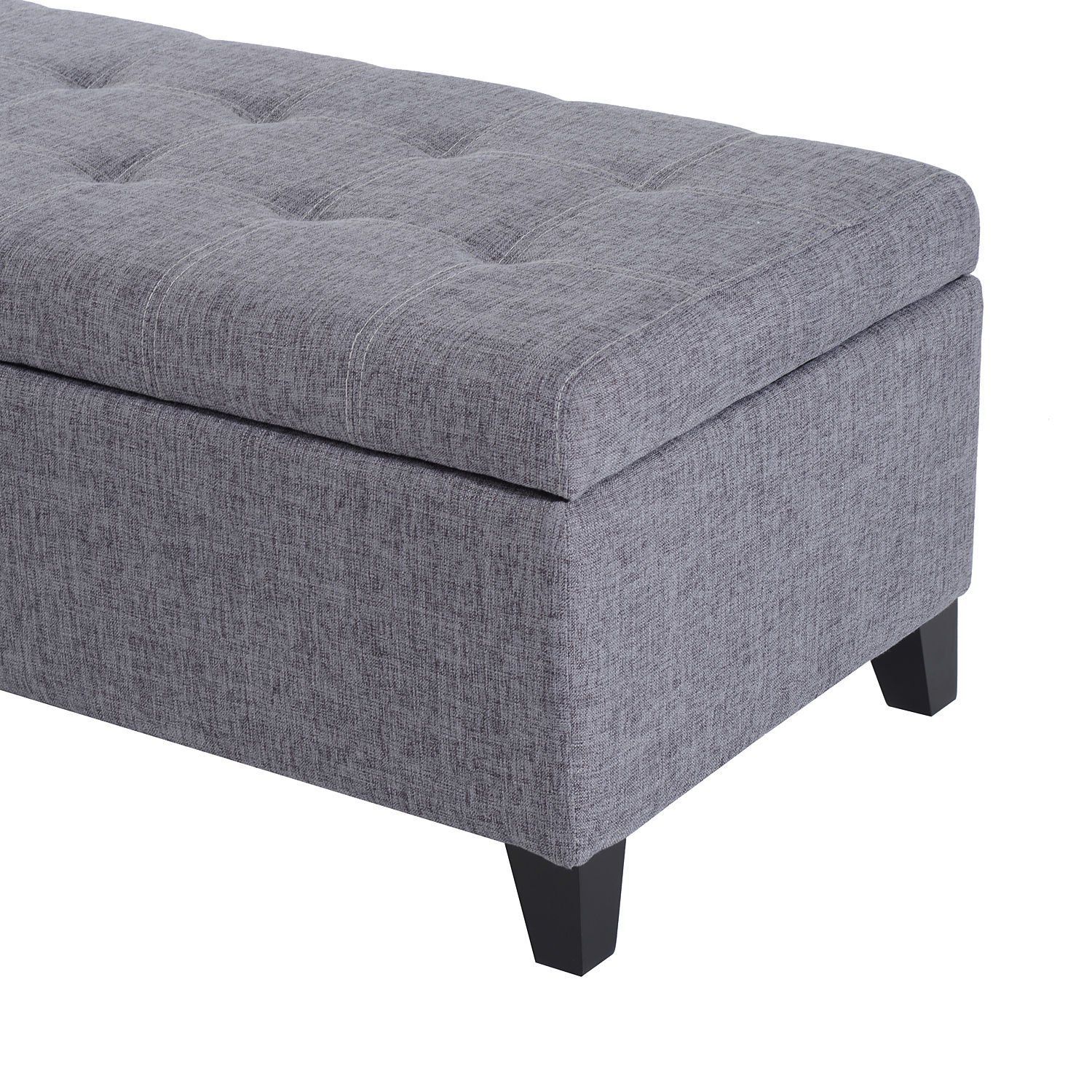 Homcom 51" Large Tufted Linen Fabric Ottoman Storage Bench With Soft For Snow Tufted Fabric Ottomans (View 3 of 20)