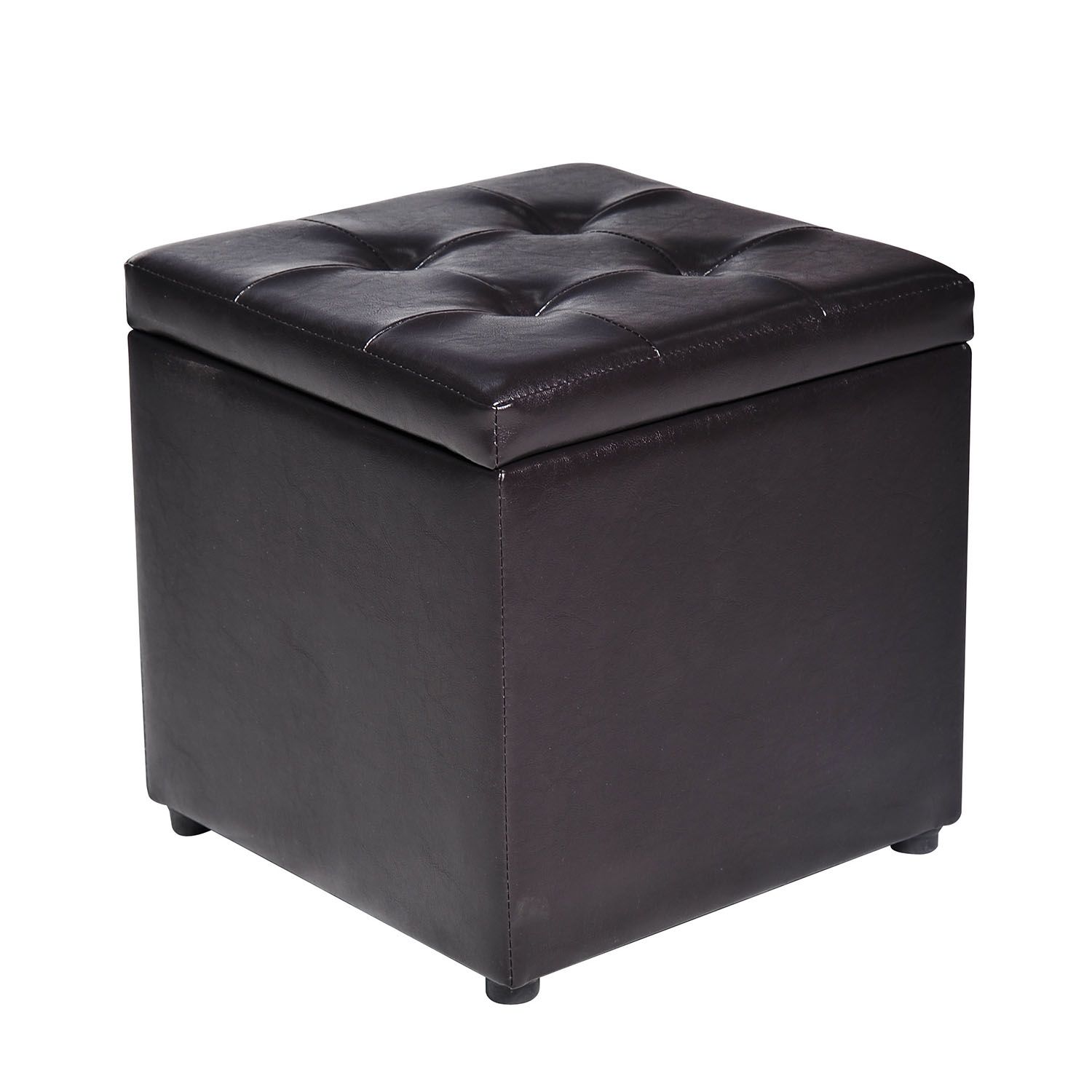 Homcom Faux Leather Foot Stool Storage Ottoman – Black With Black Faux Leather Column Tufted Ottomans (View 4 of 20)