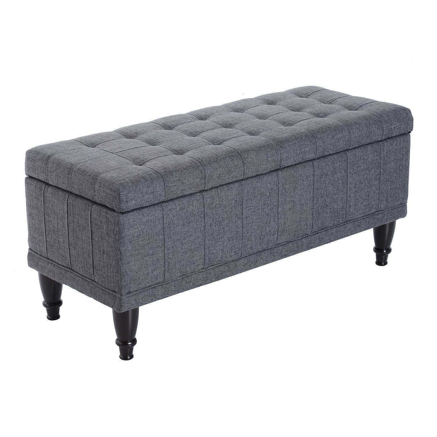 Homcom Large 42" Tufted Linen Fabric Ottoman Storage Bench With Soft Regarding Lavender Fabric Storage Ottomans (View 2 of 20)