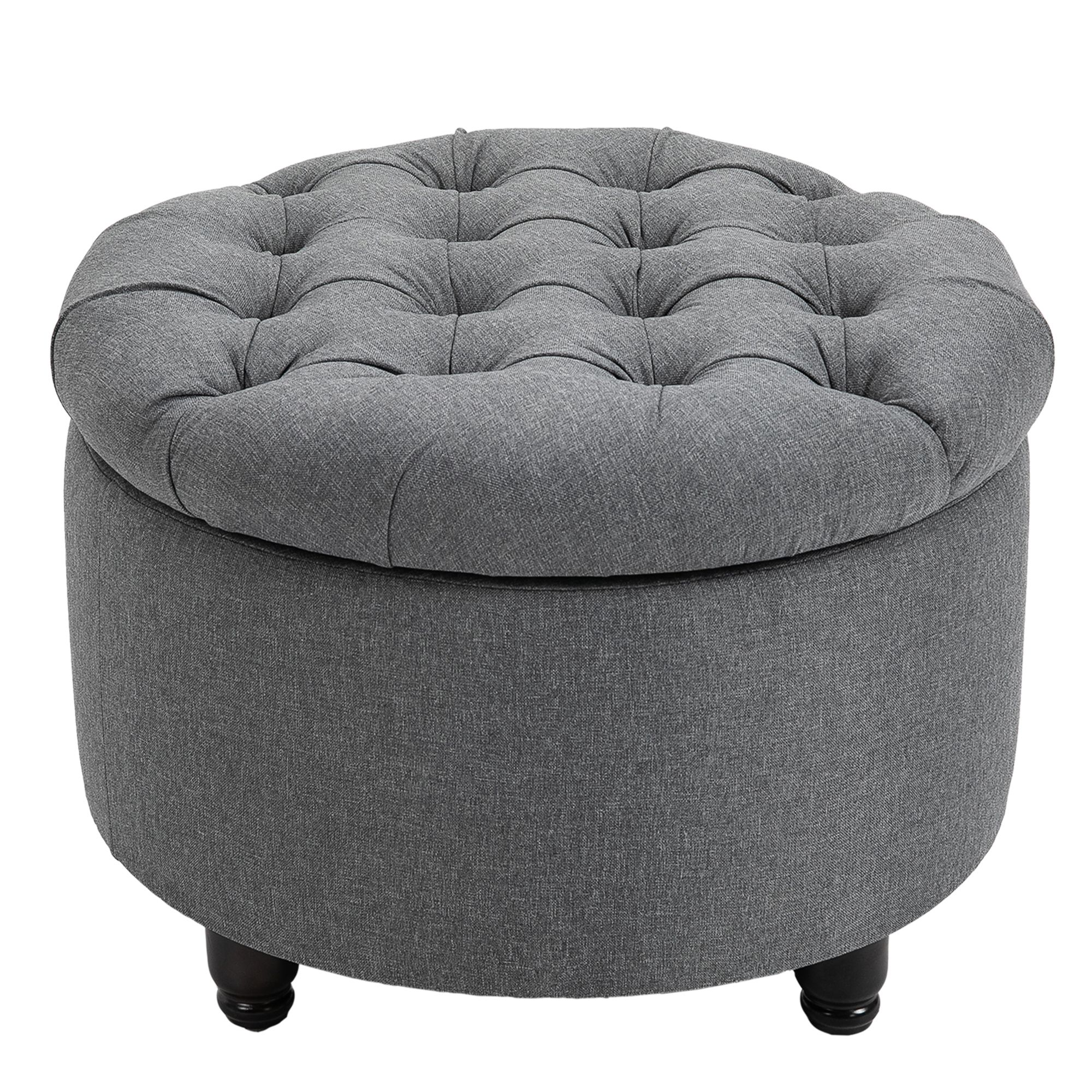 Homcom Round Linen Fabric Storage Ottoman Footstool With Removable Lid Inside Fabric Storage Ottomans (View 13 of 20)