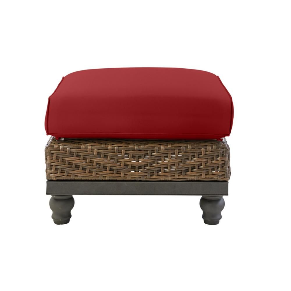 Home Decorators Collection Camden Dark Brown Wicker Outdoor Patio Inside Dark Red And Cream Woven Pouf Ottomans (View 15 of 20)