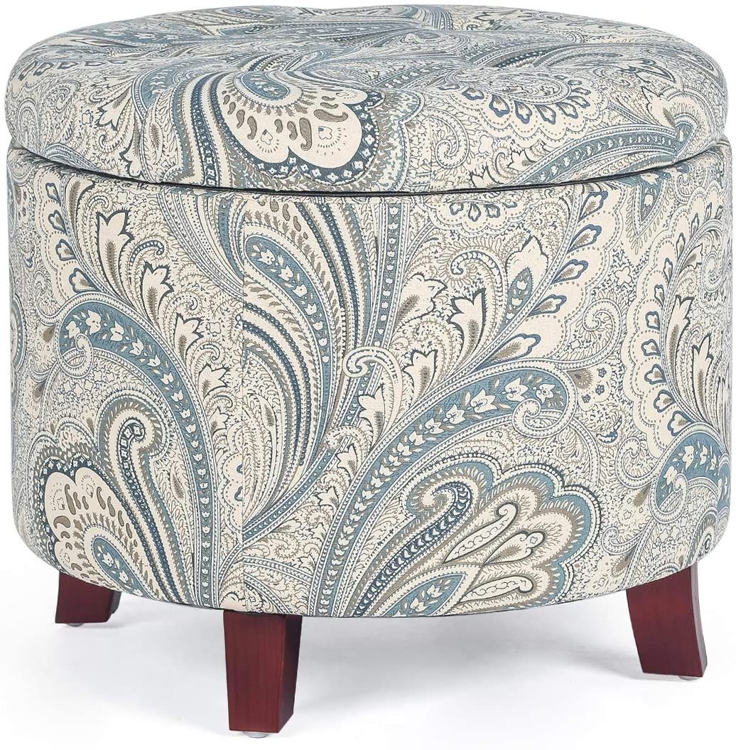 Homebeez 20'' Tufted Round Ottoman With Storage  Storage Ottoman With With Regard To Blue Fabric Tufted Surfboard Ottomans (View 14 of 20)