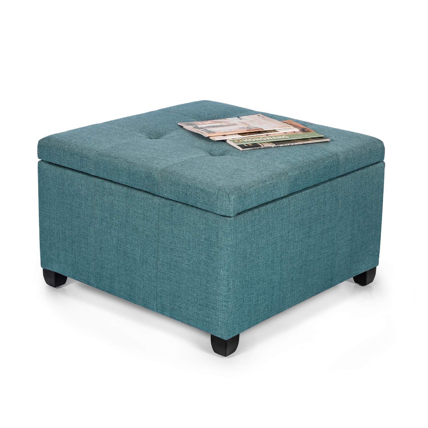 Homebeez Classic Square Seat Tufted Fabric Ottoman With Storage Chest Regarding Blue Fabric Nesting Ottomans Set Of  (View 13 of 20)