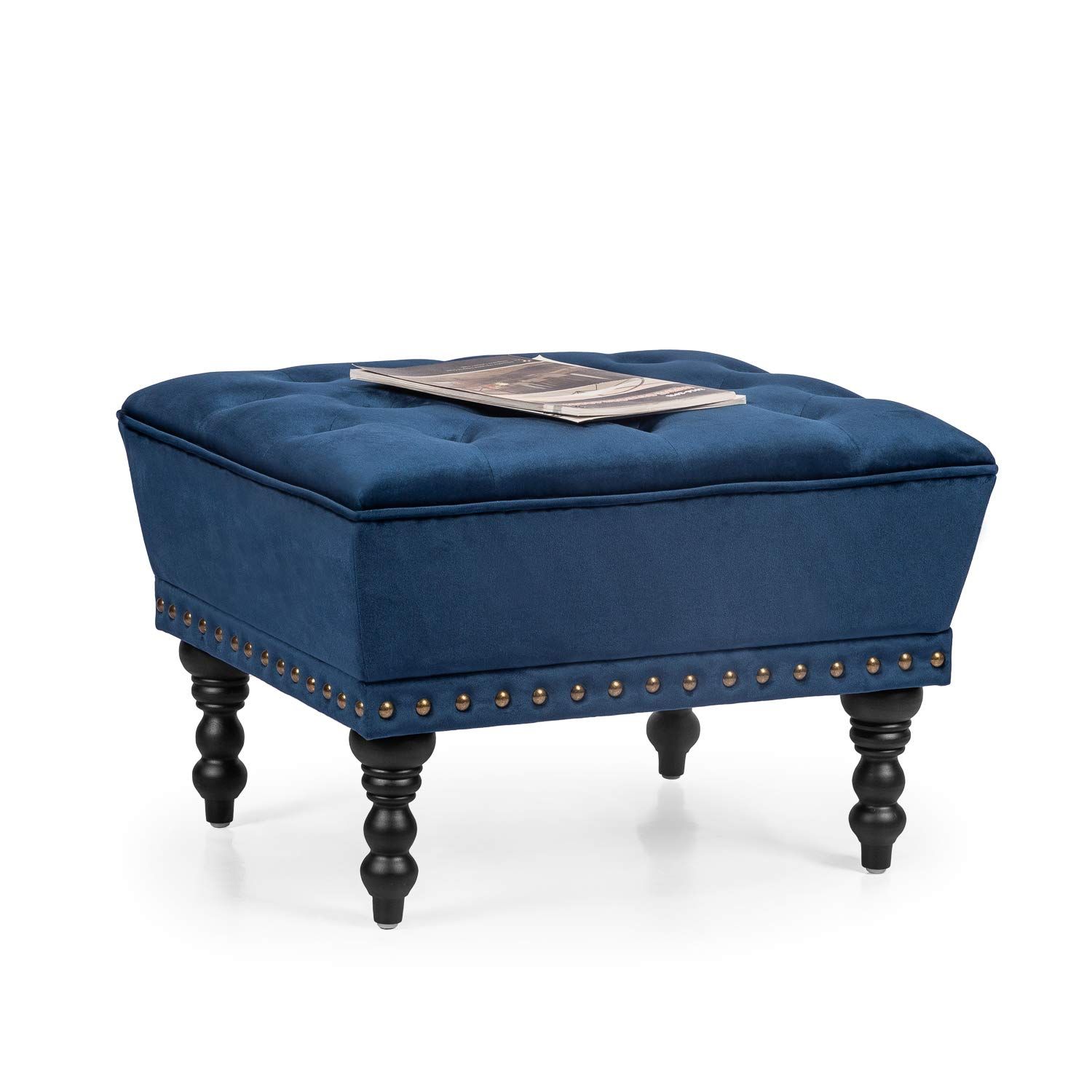 Homebeez Fabric Tufted Ottoman Foot Stool Footrest Navy Blue – Walmart Within Blue Slate Jute Pouf Ottomans (View 11 of 20)