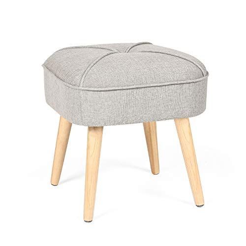 Homebeez Ottoman Stool Foot Rest Tufted Small Footstool With Wood Legs Inside Beige And White Tall Cylinder Pouf Ottomans (View 12 of 20)