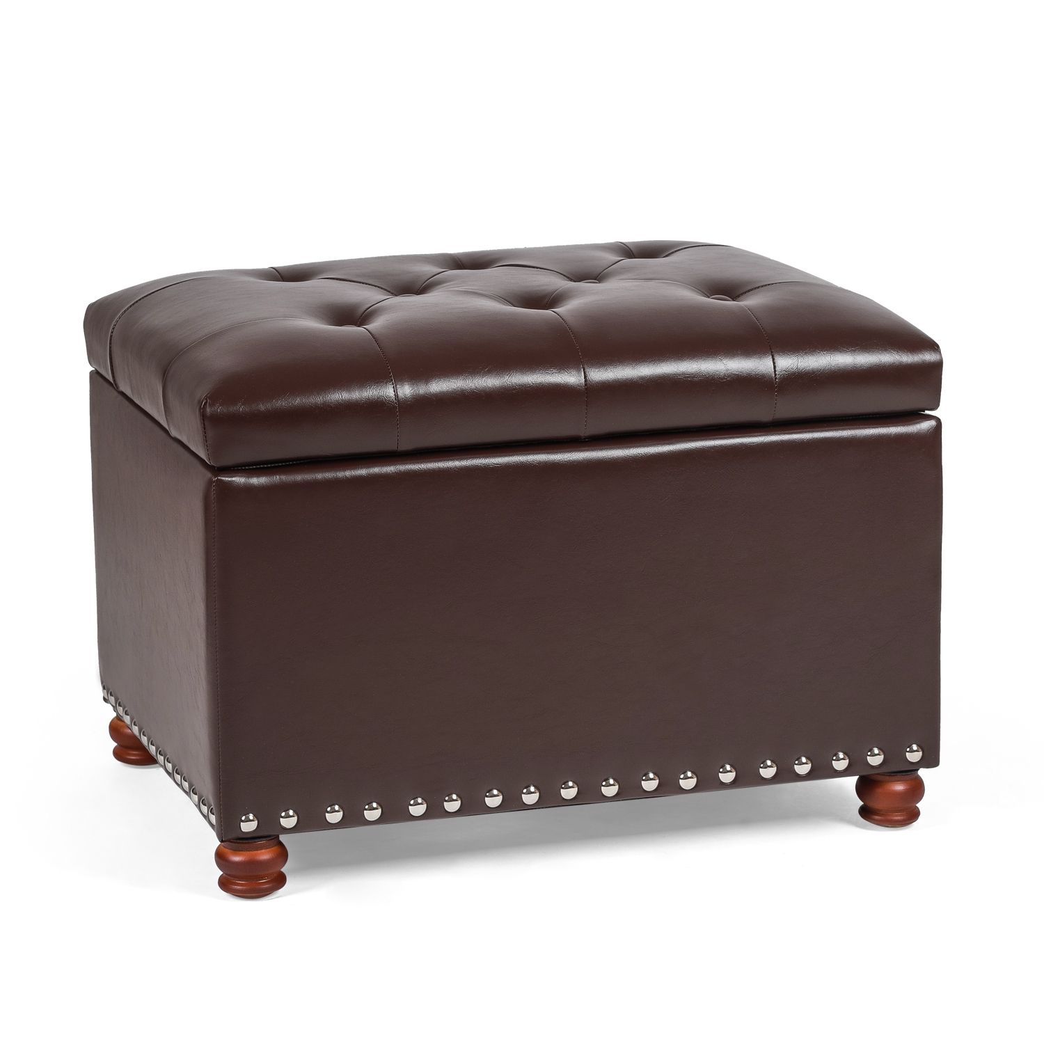 Homebeez Rectangular Leather Ottoman Bench Foot Rest Brown – Walmart Pertaining To Small White Hide Leather Ottomans (View 5 of 20)