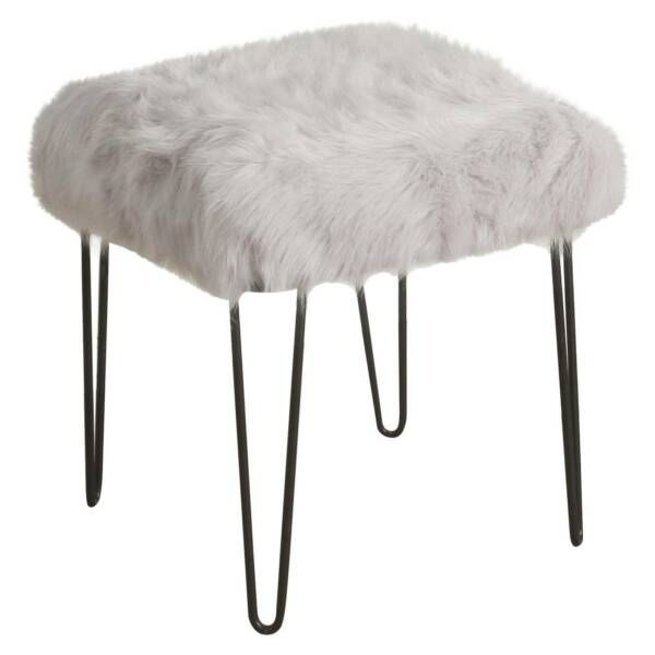Homepop Faux Fur Decorative Square Ottoman With Metal Hairpin Legs Grey Pertaining To Charcoal Brown Faux Fur Square Ottomans (View 12 of 20)
