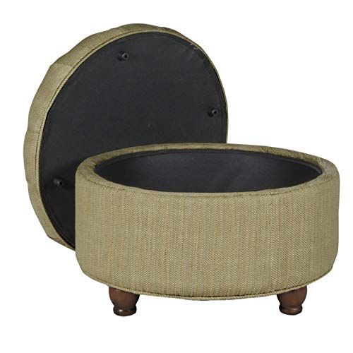 Homepop Large Button Tufted Round Storage Ottoman, Tan And Cream Tweed Regarding Beige And White Tall Cylinder Pouf Ottomans (View 4 of 20)