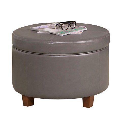 Homepop Large Leatherette Round Storage Ottoman With Removeable Lid Inside Smoke Gray  Round Ottomans (View 18 of 20)