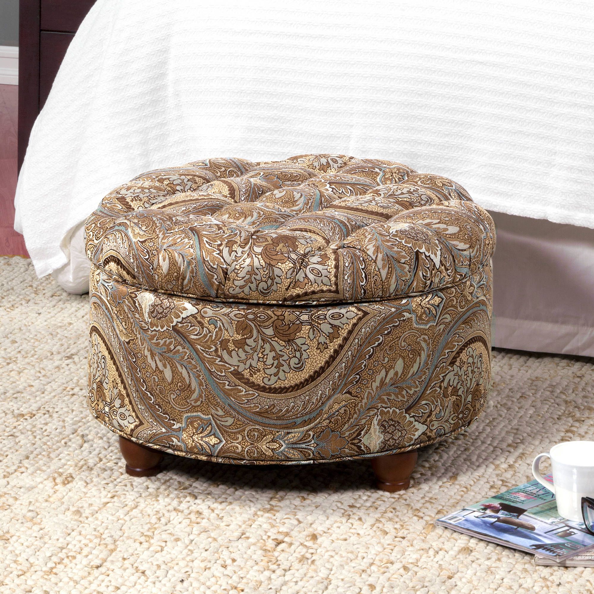 Homepop Large Tufted Round Storage Ottoman, Multiple Colors – Walmart In Round Pouf Ottomans (View 2 of 20)