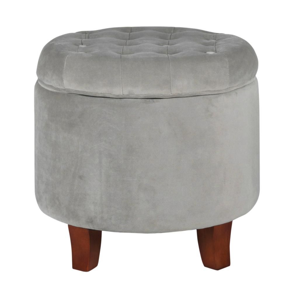 Homepop Light Gray Velvet With Storage Tufted Round Ottoman 18 In (View 13 of 20)