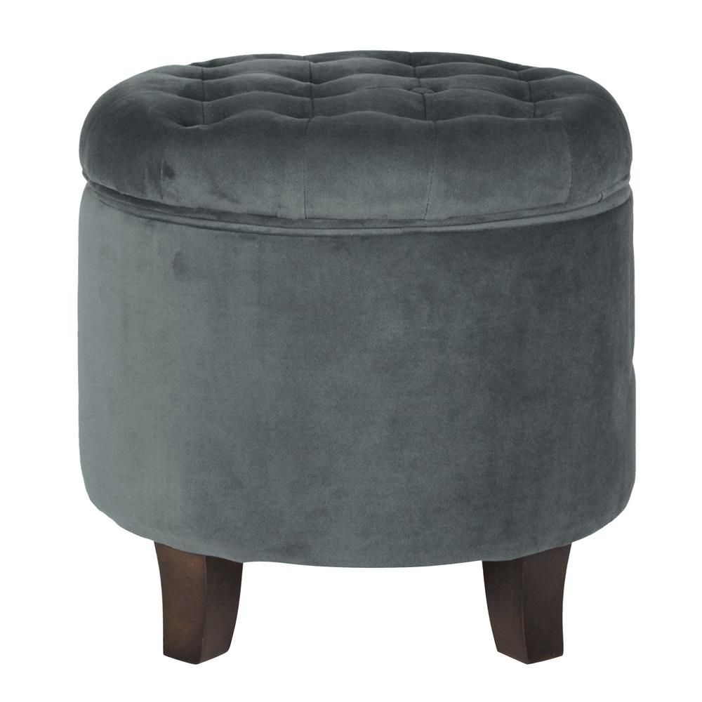 Homepop Light Gray Velvet With Storage Tufted Round Ottoman 18 In (View 5 of 20)