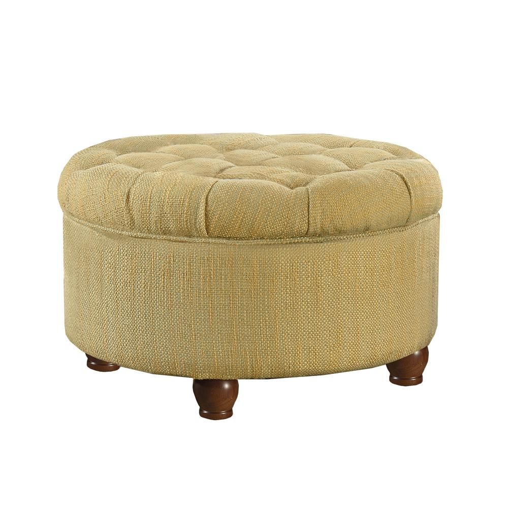 Homepop Round Tan And Cream Tweed Tufted Storage Ottoman N8264 F1077 In Textured Tan Cylinder Pouf Ottomans (View 16 of 20)
