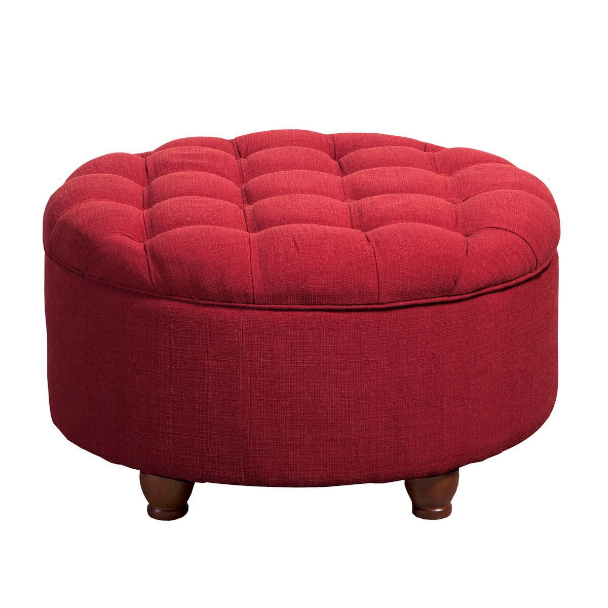 Homepop Tufted Round Cocktail Storage Ottoman, Red Textured Fabric Pertaining To Charcoal Fabric Tufted Storage Ottomans (View 16 of 20)