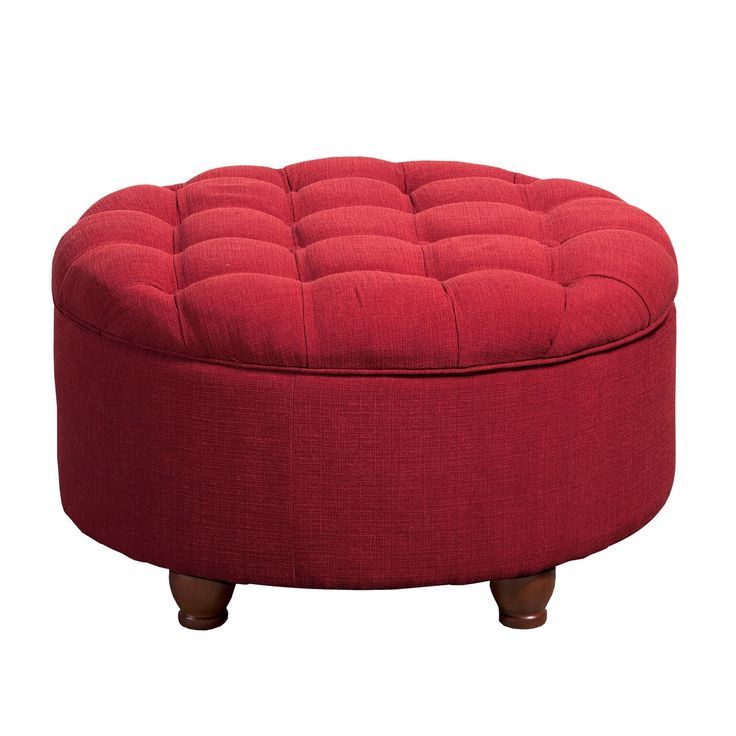Homepop Upholstered Large Round Button Tufted Storage Ottoman With In Red Fabric Square Storage Ottomans With Pillows (View 6 of 20)