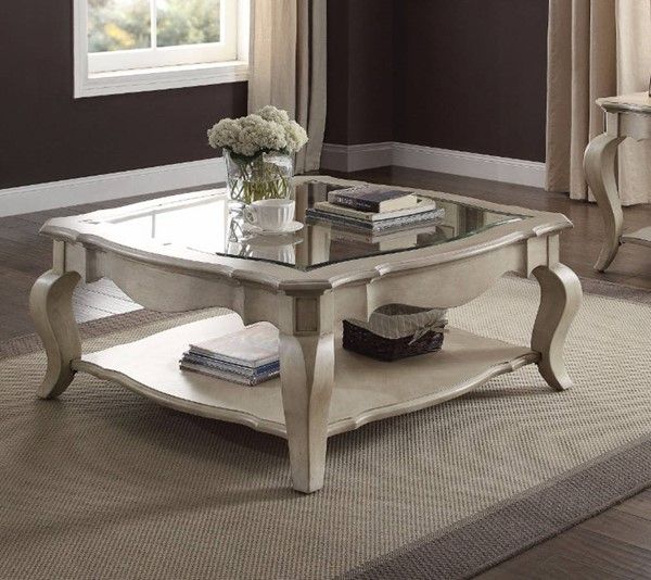 Homeroots White Wood Clear Glass Top Coffee Table | The Classy Home With Regard To Espresso Wood And Glass Top Console Tables (View 7 of 20)