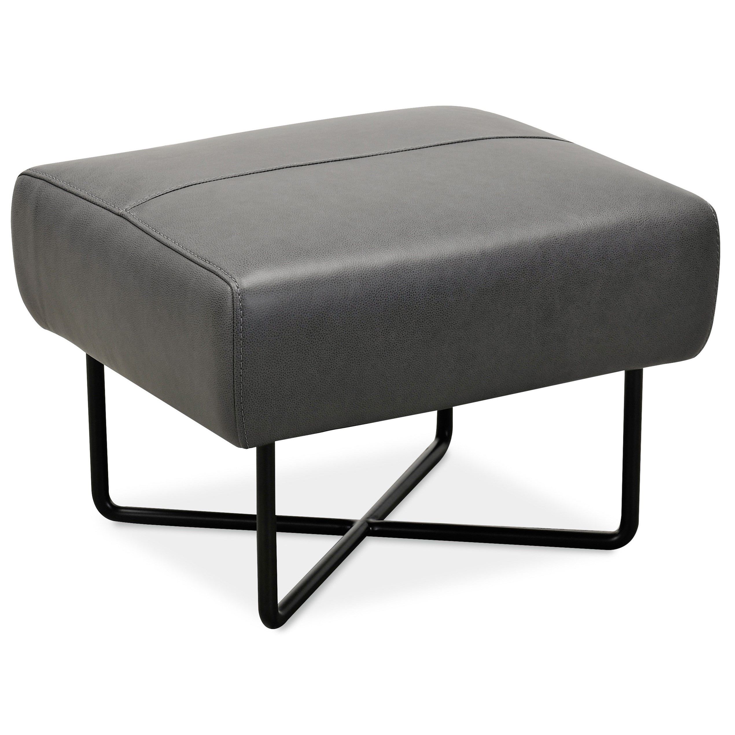 Hooker Furniture Efron Cc443 Ot 097 Gray Leather Ottoman W/ Black Metal Throughout Black Leather And Gray Canvas Pouf Ottomans (View 3 of 20)