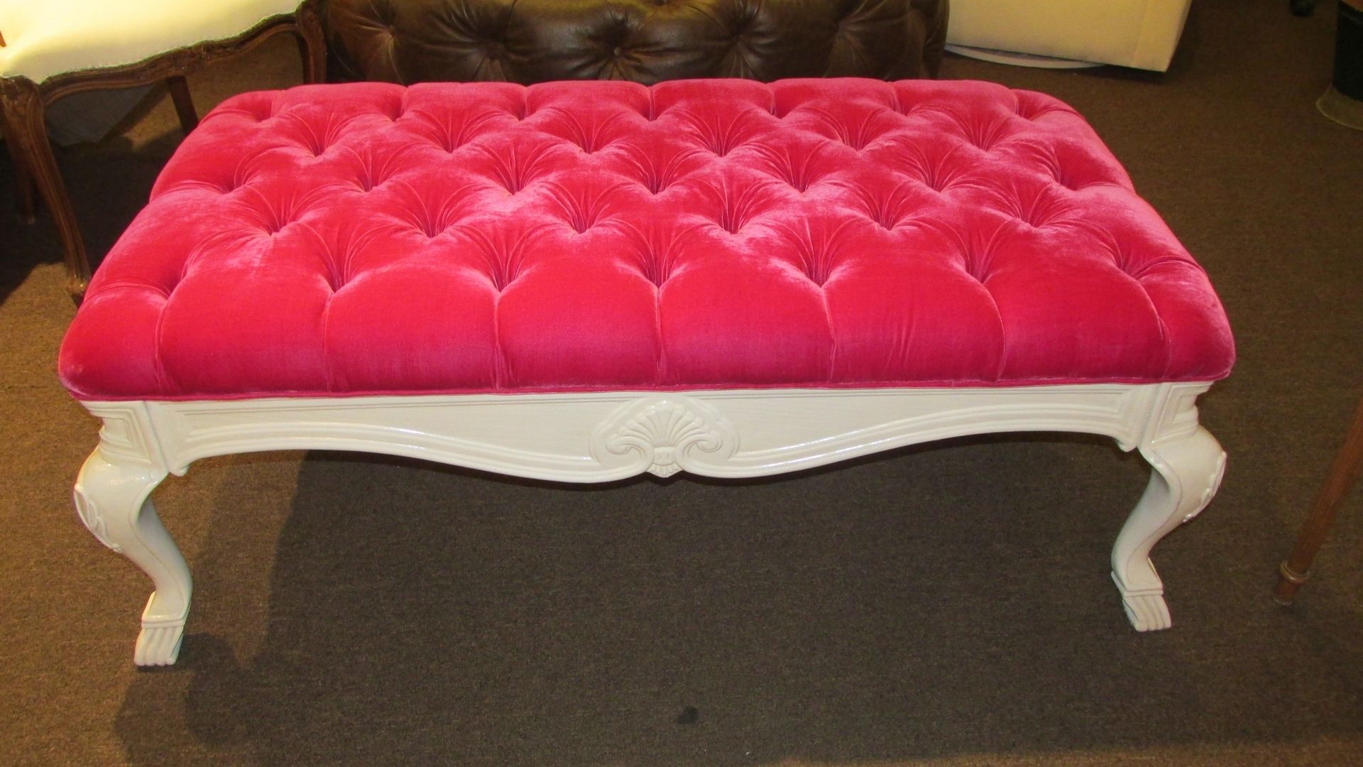 Hot Pink Tufted Ottoman : The Adore Tufted Ottoman, Pink Brings Your Pertaining To Pink Fabric Banded Ottomans (View 19 of 20)
