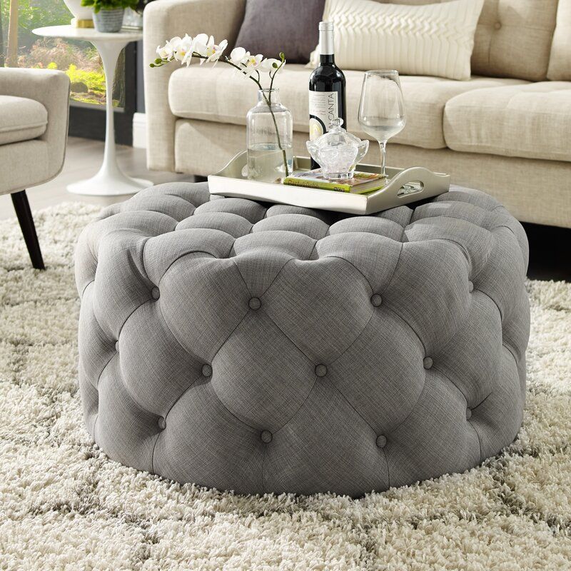House Of Hampton Mudge Round Tufted Cocktail Ottoman & Reviews | Wayfair Pertaining To Tufted Fabric Cocktail Ottomans (View 9 of 20)