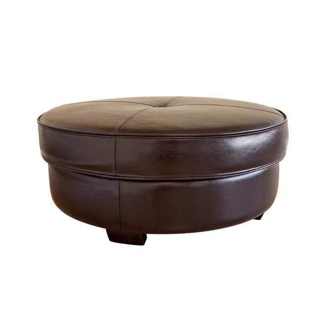 Howard Brown Bi Cast Leather Large Round Ottoman – 10161091 – Overstock For Brown And Ivory Leather Hide Round Ottomans (View 11 of 20)
