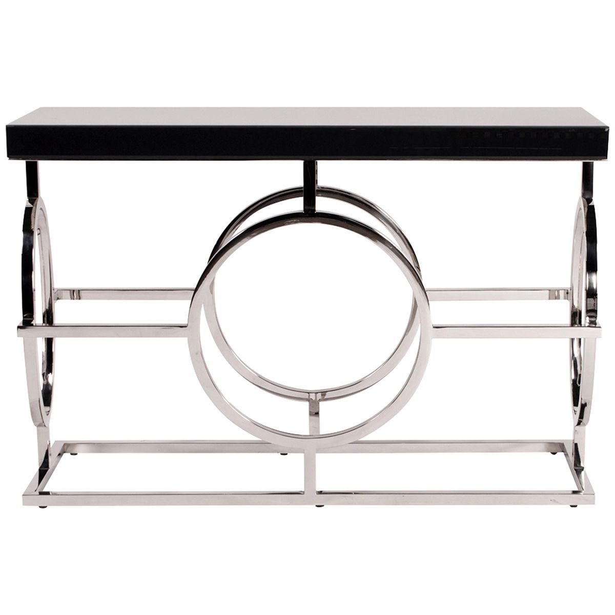 Howard Elliott Stainless Steel Console Table With Black Top 11182 Regarding Silver Stainless Steel Console Tables (View 11 of 20)