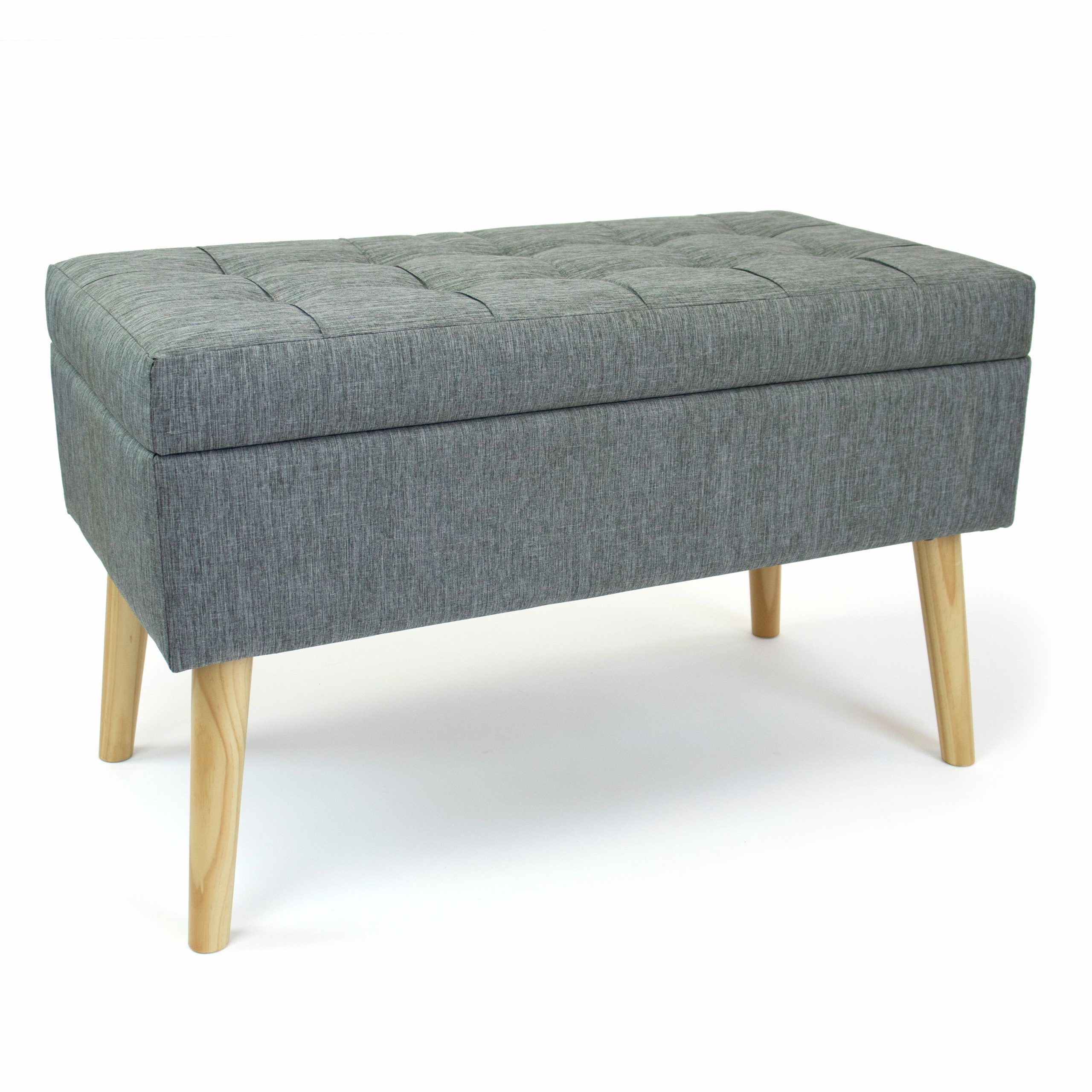 Humble Crew Brooklyn 32" Rectangular Gray Storage Fabric Ottoman Bench For Light Gray Fabric Tufted Round Storage Ottomans (View 12 of 20)